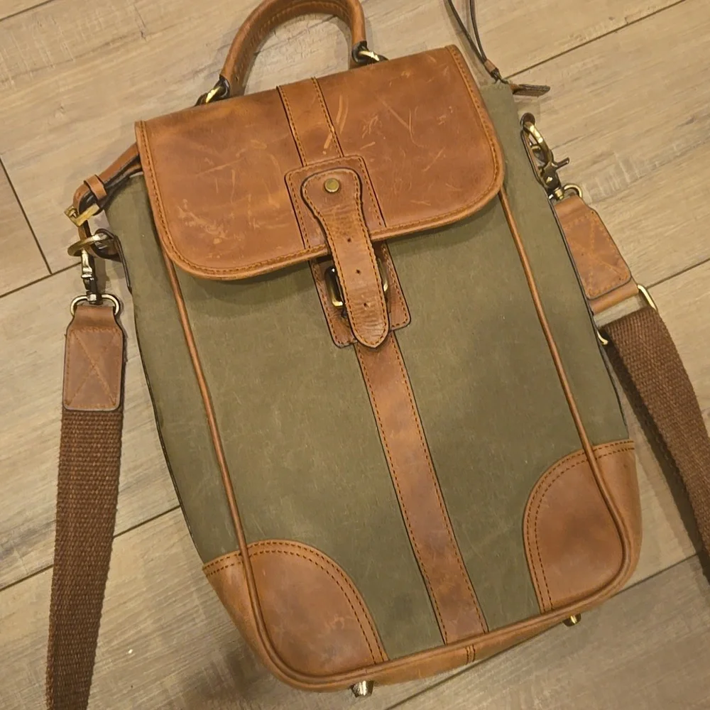 Canvas & Leather Wine Bottle Carrier Crossbody Bag Rustic Travel Picnic Tote